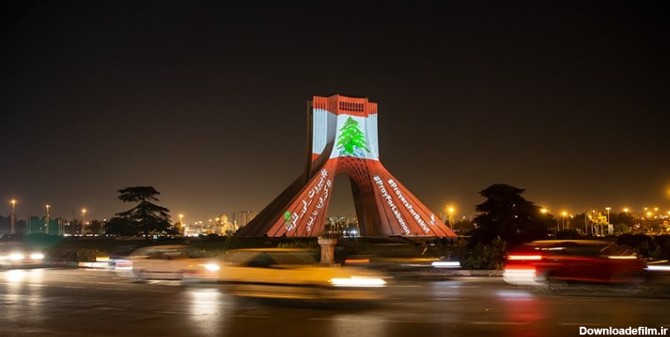 نورپردازی برج آزادی تهران با پرچم لبنان + عکس