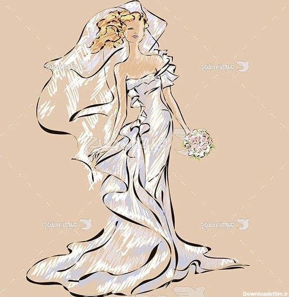 وکتور طرح نقاشی عروس و دسته گل