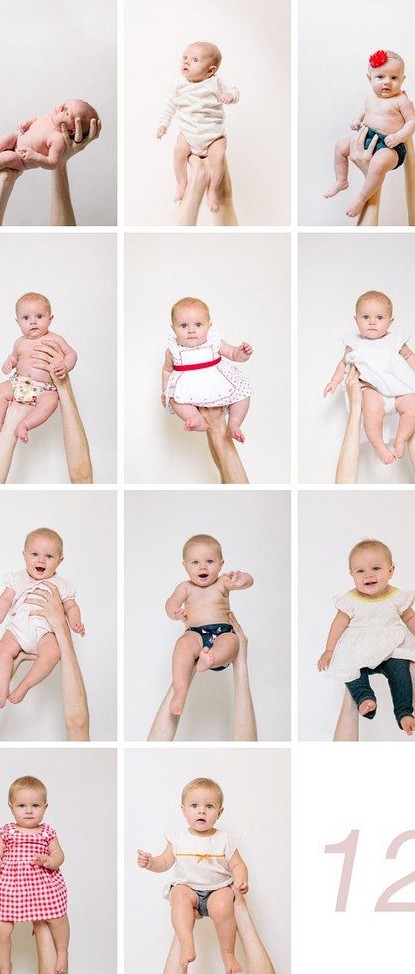 ایده عکس چهل روزگی نوزاد تا 12 ماهگی با بالابردن کودک بر روی دست