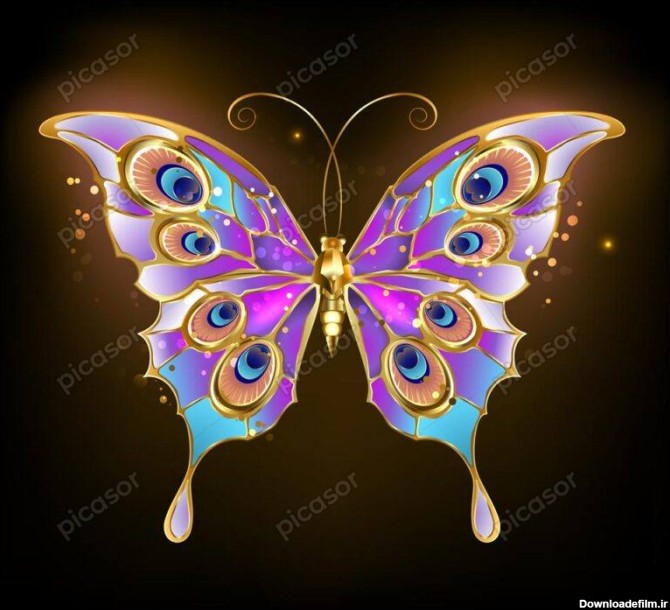 وکتور پروانه طلایی رنگی جواهرنشان