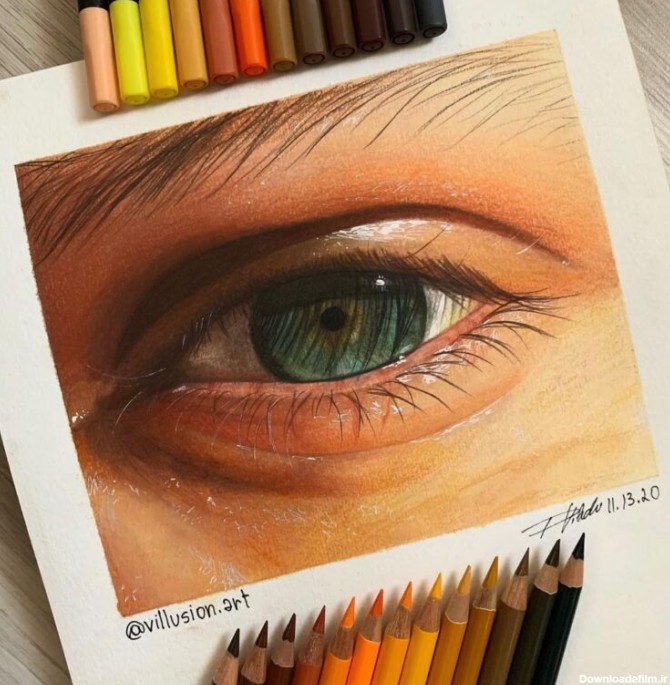 نقاشی چشم با استفاده از مداد رنگی