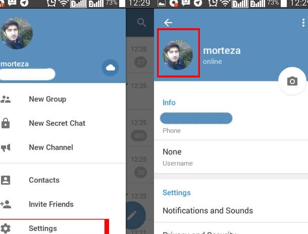 نحوه‌ی حذف عکس پروفایل در تلگرام - موبایل کمک
