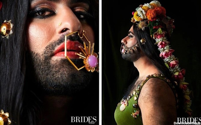 تصاویر جنجالی یک مرد پرمو در لباس عروس هندی