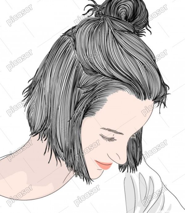 وکتور نقاشی زن جوان با موهای کوتاه
