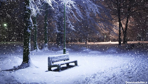 عکس نیمکت برفی در پارک و فصل زمستان برای پروفایل و پس زمینه گوشی