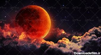 ماه قرمز آسمان شب آسمان تاریک ابرهای حجیم
