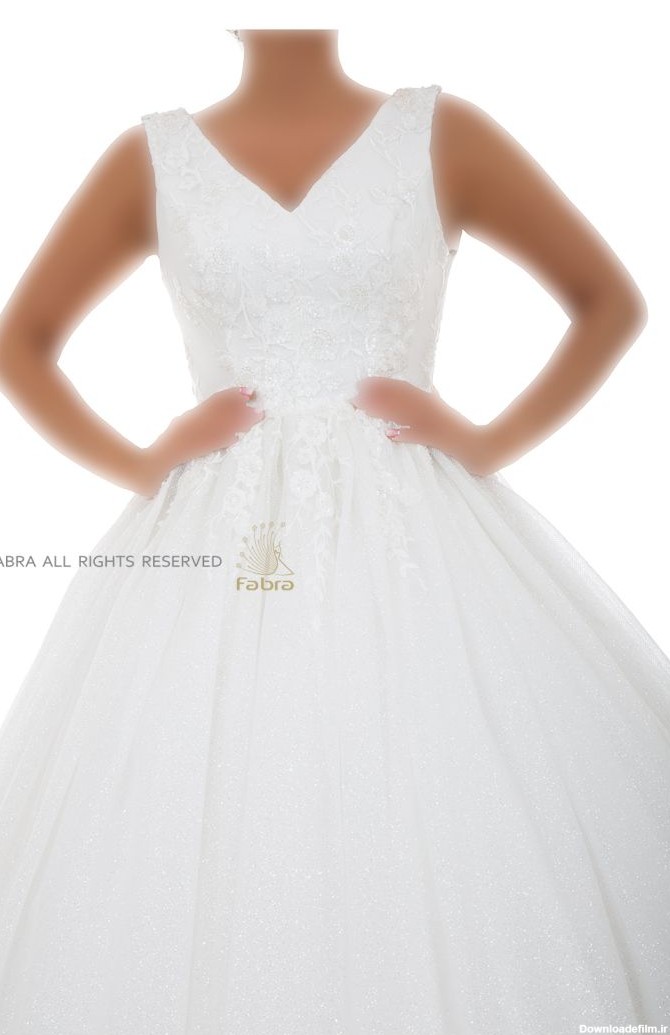 قیمت لباس عروس اسکارلت تمام شاین آستین حلقه ای مدل دلاریس | نیوفابرا