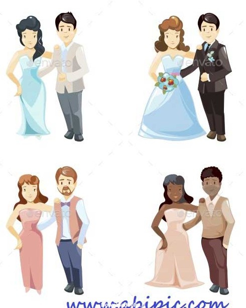 دانلود وکتور کارتونی عروس و داماد سری 2 Wedding Couples vector