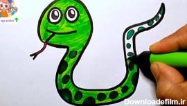 هنر نقاشی کودکان | چگونه یک مار برای بچه ها بکشیم | آموزش نقاشی