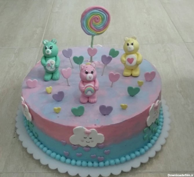 عکس #کیک تولد با تم رنگین کمان و خرس های مهربان
