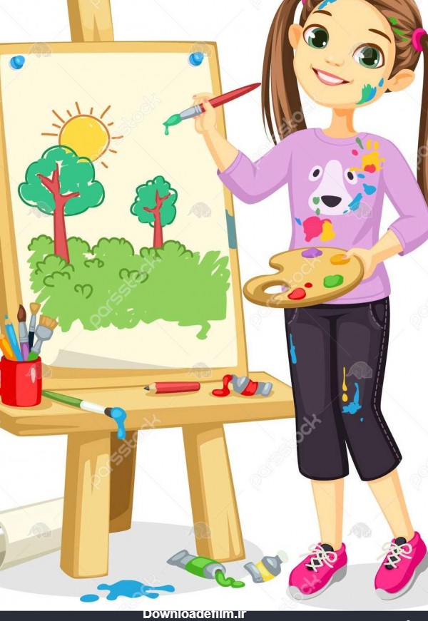 عکس کارتونی دختر در حال نقاشی