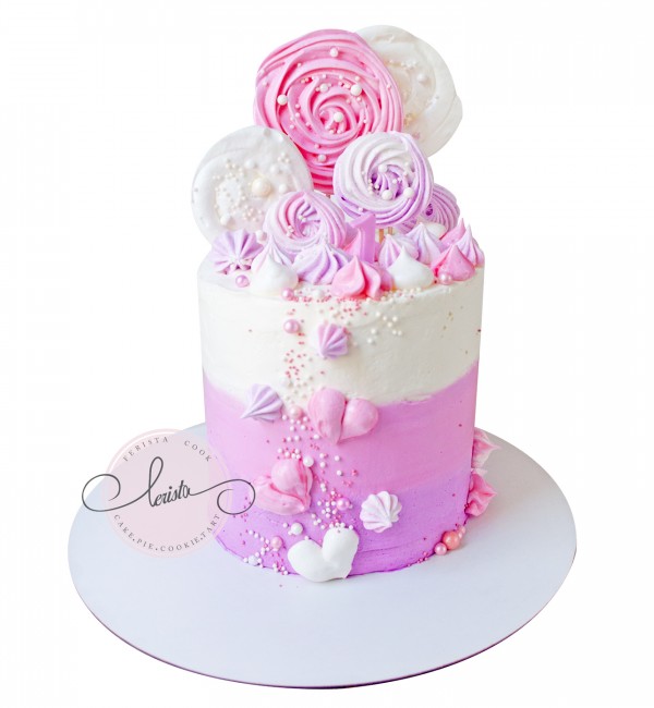 کیک تولد خامه صورتی سفید | کیک و شیرینی فریستا