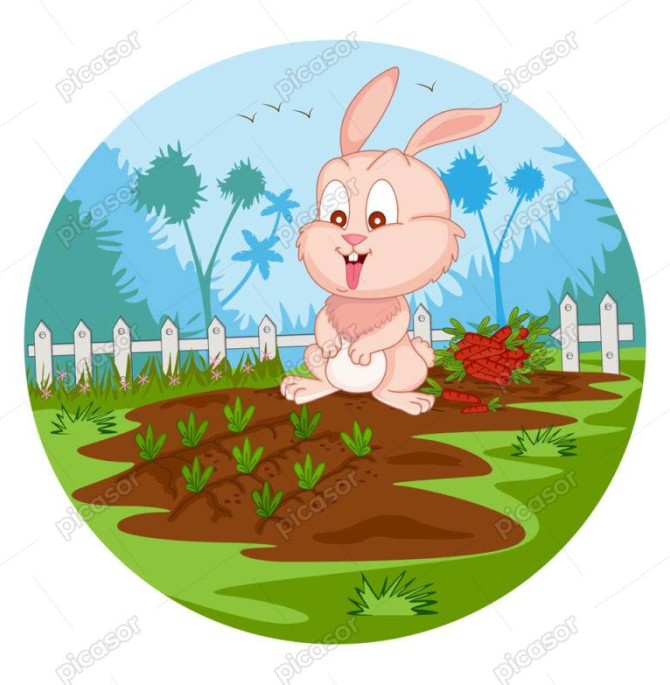 وکتور خرگوش در مزرعه هویج در جنگل