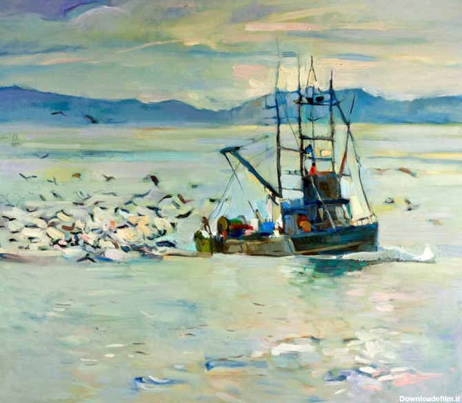 دانلود تصویر نقاشی قایق ماهیگیری