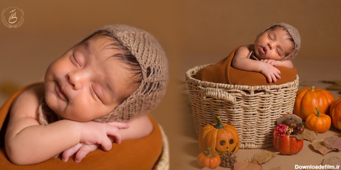 ایده عکس یک ماهگی نوزاد در سبد