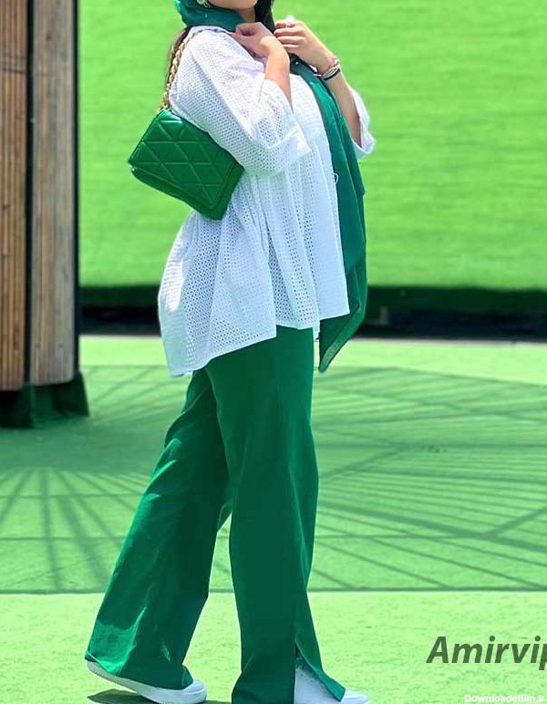 ست مدل مانتو عروسکی دخترانه با شلوار بگ سبز