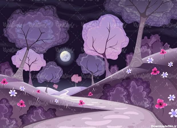 وکتور نقاشی کودکانه وکتور منظره وکتور نقاشی طبیعت در شب