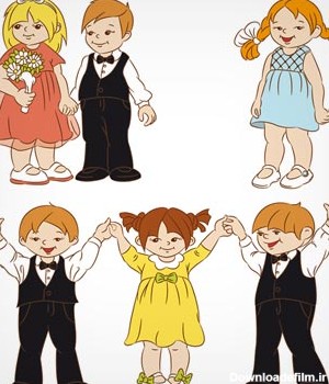 وکتور کارتونی مجموعه بچه های عاشق (Set of cute cartoon children vector)