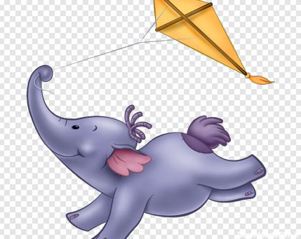 فایل Png دوربری شده فیل خاکستری در حال پرواز با بادبادک