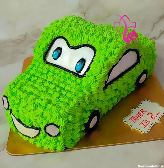 کیک تولد ماشینی سبز