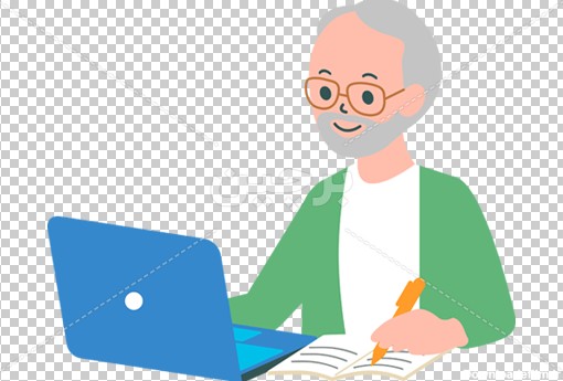 Borchin-ir-old man at the laptop vector عکس انیمیشنی پیرمرد در حال تحقیق با لپ تاپ۲
