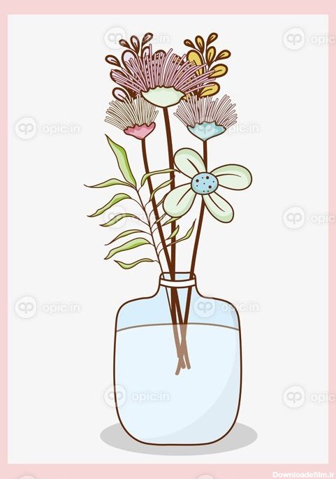 دانلود وکتور دسته گل در گلدان شیشه ای مزون نقاشی قدیمی بر روی رنگ ...