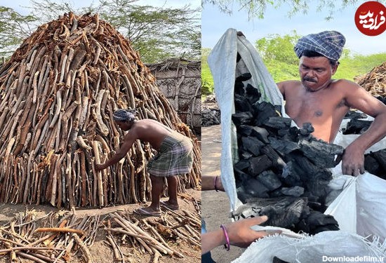 (ویدئو) نحوه تولید زغال به صورت سنتی در روستاهای هند