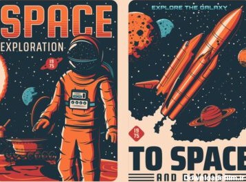 پوستر فضانوردان و سفینه فضایی برای اکتشاف فضا
