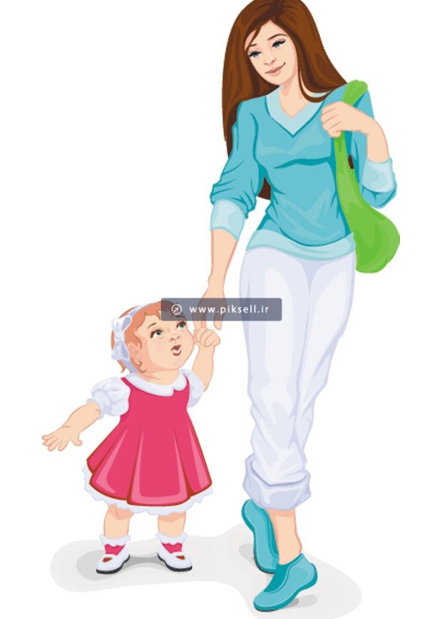 دانلود وکتور کارتونی مادر و دختر خردسال بصورت لایه باز