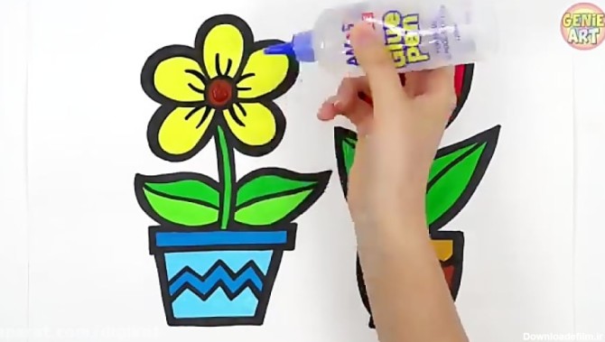آموزش نقاشی به کودکان - گل و گلدان