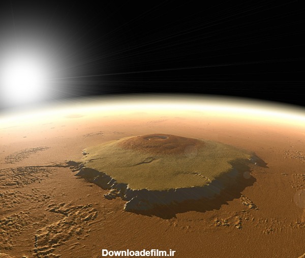 نمایی از "المپیوس" بلندترین قله کوه منظومه شمسی در افق مریخ