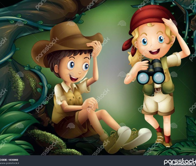 تصویر از یک جنگل با یک پسر و یک دختر 1035968
