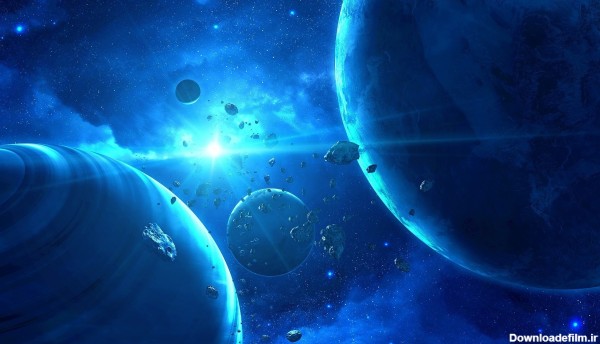 تصویر زمینه سیارات با تم درخشان آبی رنگ 2022