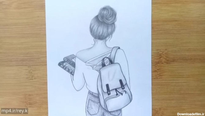 آموزش نقاشی دختری با کیف مدرسه