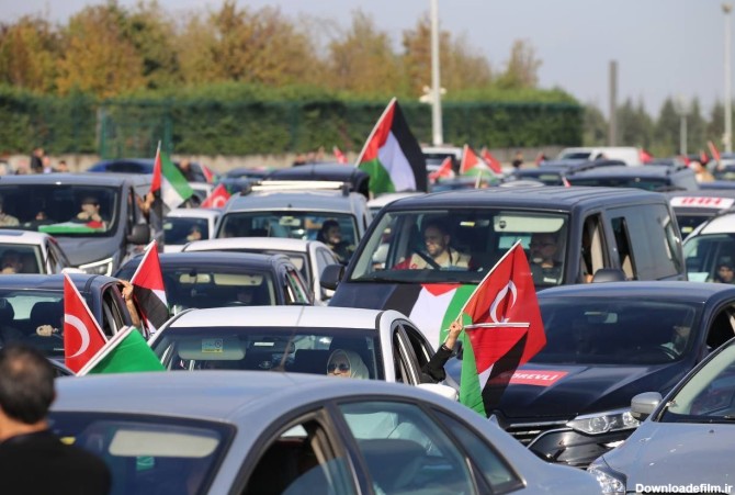 عکس/ راهپیمایی خودرویی مردم ترکیه در حمایت از فلسطین