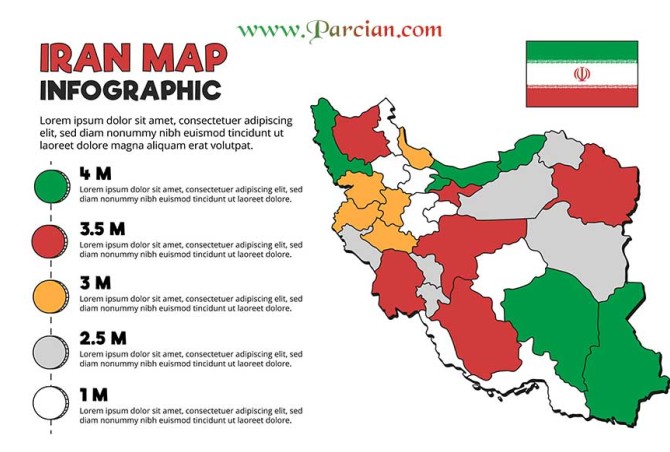 نقشه ایران با سه رنگ پرچم