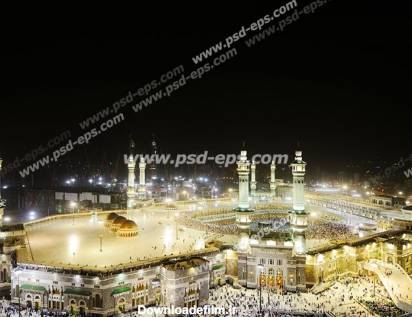 عکس با کیفیت تصویری زیبا از مسجد الحرام و کعبه در هنگام شب - لایه ...