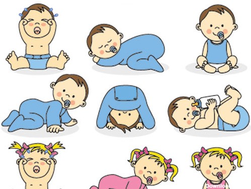 فایل لایه باز وکتور مجموعه استیکر و کاراکترهای کارتونی نوزاد دختر و پسر