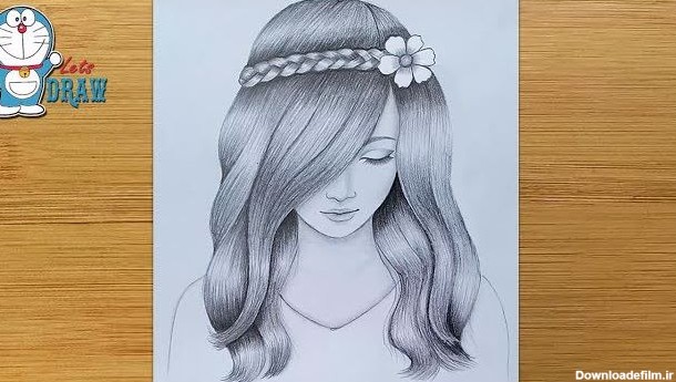 اموزش طراحی با مداد دختر با موهای زیبا