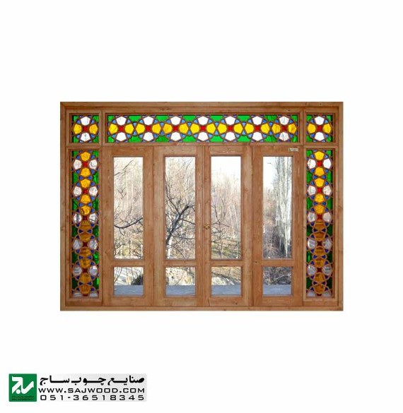 پنجره سنتی چوبی اُرُسی شیشه رنگی صنایع چوب ساج مدل W202 | پنجره ...