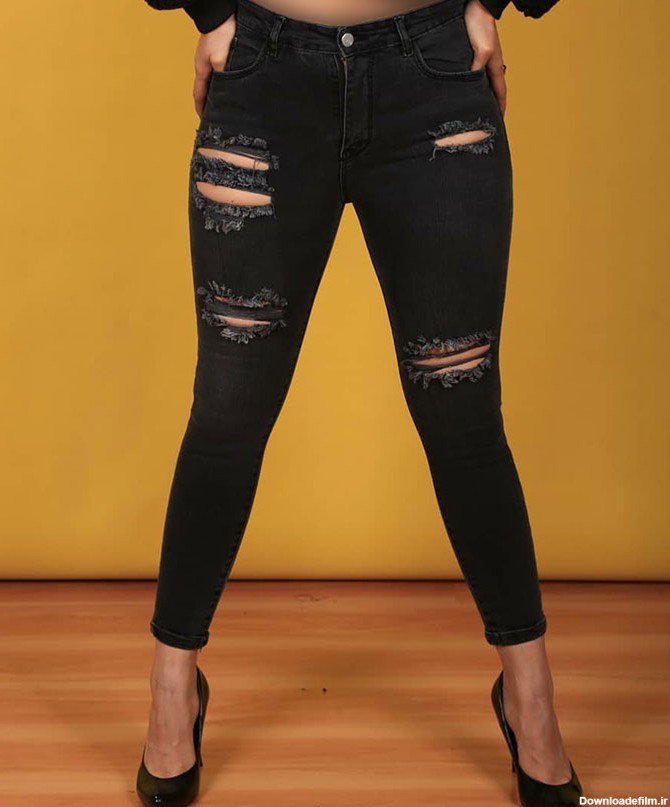 خرید شلوار جین تنگ زاپ دار ذغالی قد 85