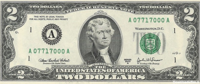 اسکناس دو دلاری ایالات متحده آمریکا - ویکی‌پدیا، دانشنامهٔ آزاد