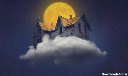 دانلود والپیپر کلاغ ابری خانه آسمان شب ماه