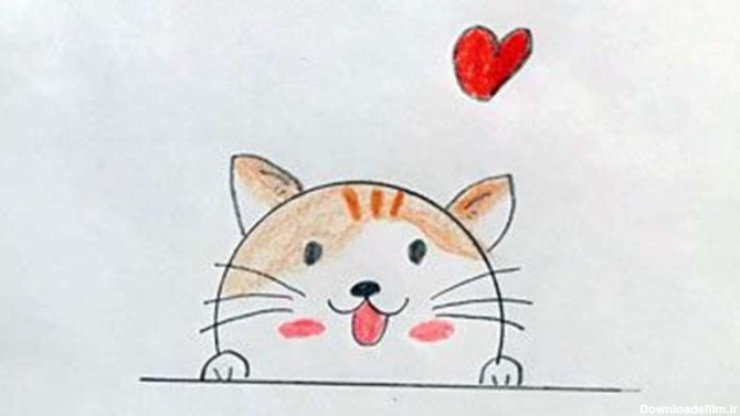 نقاشی گربه زیرک با قلب قرمز | کافه کودک
