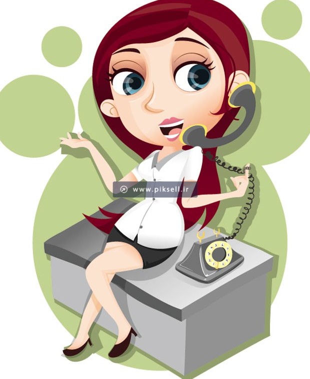 دانلود وکتور کارتونی زن در حال مکالمه با تلفن ثابت
