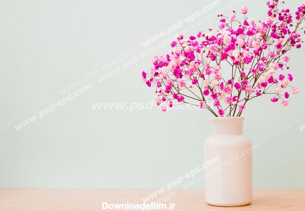 عکس با کیفیت گلدان سفالی گل شاخه به ژاپنی صورتی و گلبهی رنگ - لایه ...
