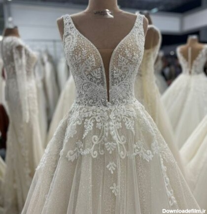 لباس عروس دکلته یقه هفت جدید - مزون گالانت