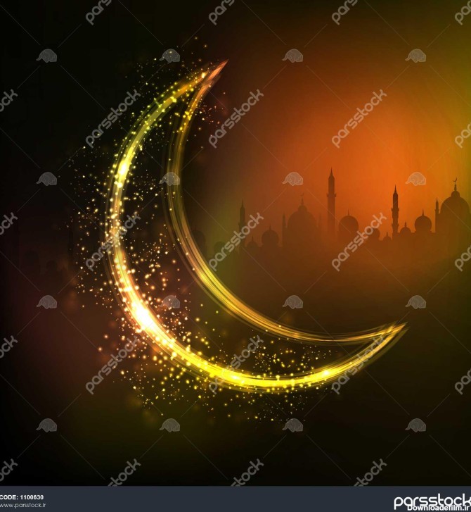 هلال ماه طلایی در مسجد تیره پس زمینه انتزاعی براق برای ماه مبارک ...