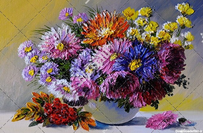 تصویر دسته گل گلدان نقاشی شده با آبرنگ