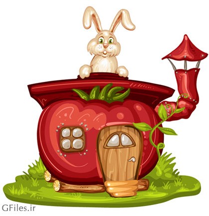 وکتور رایگان کارتونی خرگوش کوچولو در خانه میوه ای